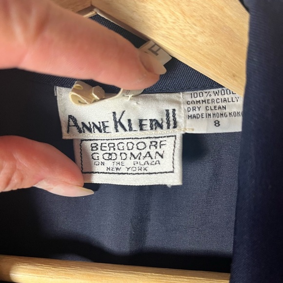 Vintage 100% Wool Trench Coat Bergdorf Goodman by Anne Klein Size 8 Navy Blue - Picture 3 of 8